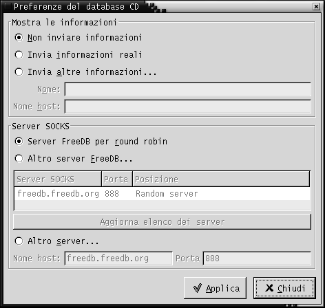 Finestra di preferenze per il database di CD. Il contesto descrive l'immagine.