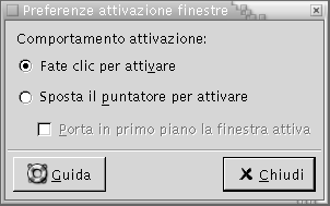 Finestra di preferenze per l'attivazione delle finestre. Il contesto descrive l'immagine.