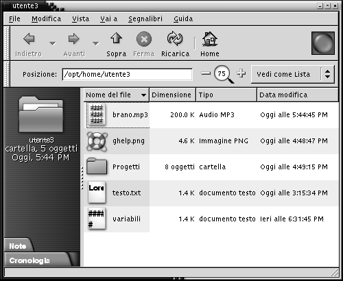 Cartella nella finestra di Nautilus con la vista ad elenco.