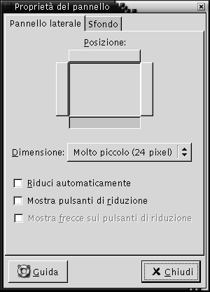 La finestra di dialogo delle propriet&amp;amp;agrave; dei pannelli. Il contesto descrive l'immagine.