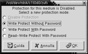 Finestra di dialogo Protezione. Il contesto descrive l'immagine.