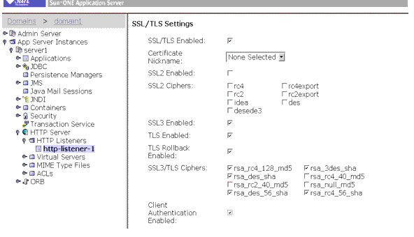 This screen capture shows the HTTP Listeners setup page for a server instance. 