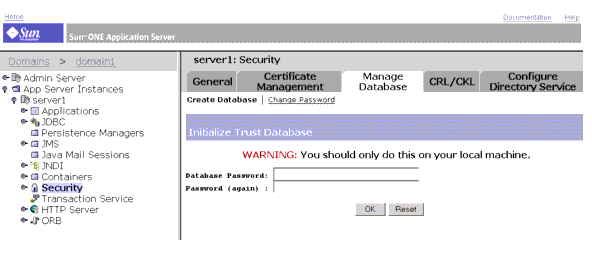 This screen capture shows the page for creating a trust database (key-pair file). 