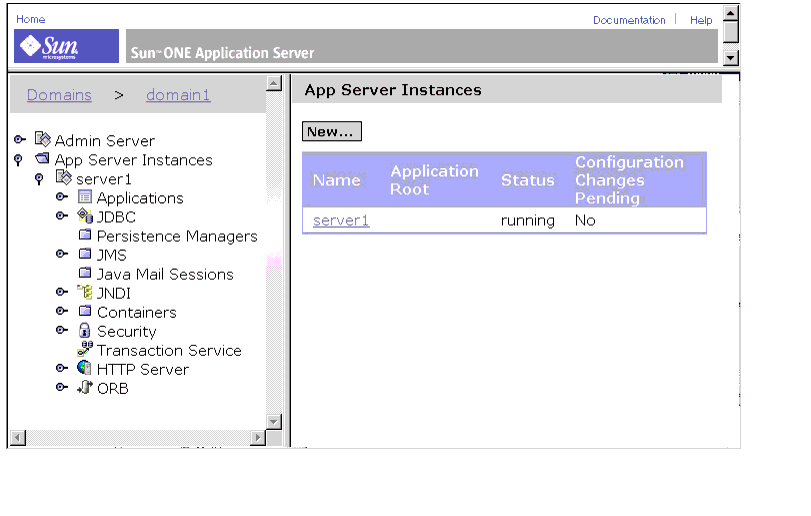 Figure shows Sun ONE Application  Server Admin Server,  App Server Instances