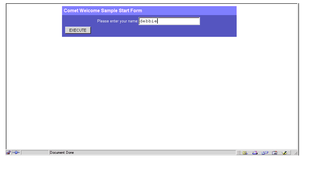Figure shows Sun ONE Application Server Admin Server, Welcome Sample Start Form
