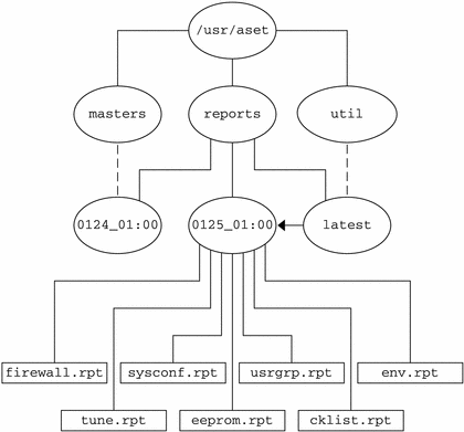 /usr/aset ディレクトリの下にある reports ディレクトリの例です。
