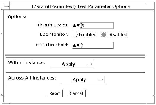 Screenshot of the l2sramtest Test Parameter Options dialog box.