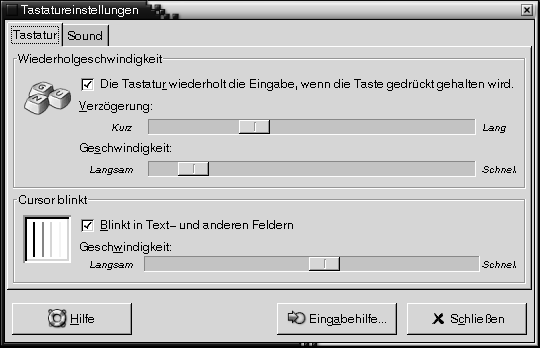 Tool "Tastatureinstellungen", Registerabschnitt "Tastatur". Die Grafik ist selbsterklärend.