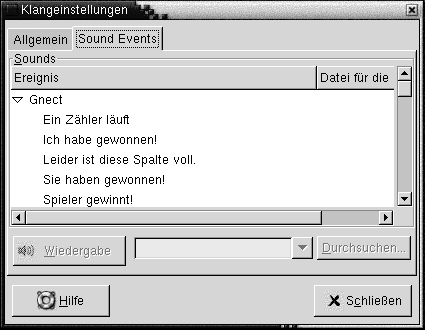 Einstellungstool Sound, Registerabschnitt Klangereignisse. Die Grafik ist selbsterklärend.