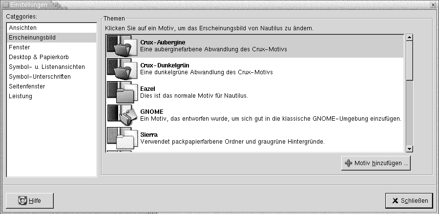 Dialogfeld "Einstellungen", Abschnitt "Erscheinungsbild". Die Grafik ist selbsterklärend.