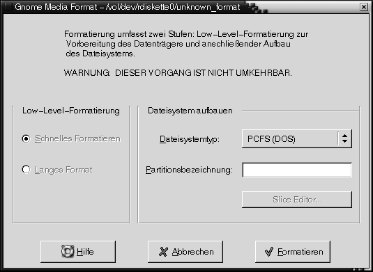 Dialogfeld "Datenträger formatieren". Die Grafik ist selbsterklärend.
