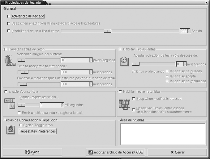 Herramienta de preferencias Accesibilidad de teclado. El contexto describe el gráfico.