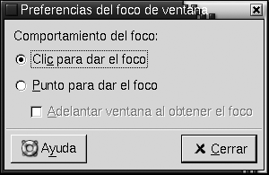 Herramienta de preferencias Foco de la ventana. El contexto describe el gráfico.