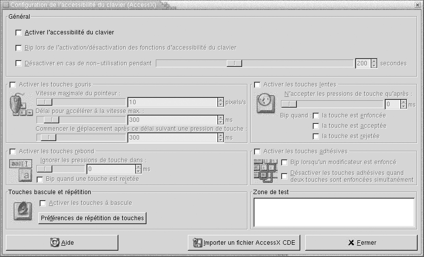 Outil de préférence Accessibilité du clavier. Le contexte décrit le graphique.