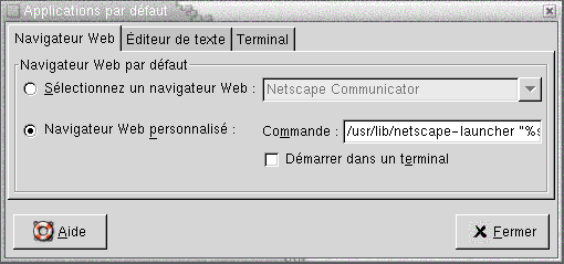 Outil de préférence Applications par défaut, onglet Navigateur Web. Le contexte décrit le graphique.