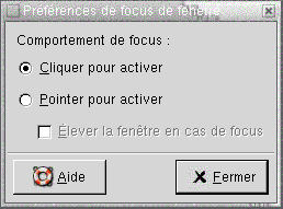 Outil Préférences de focus de fenêtre. Le contexte décrit le graphique.