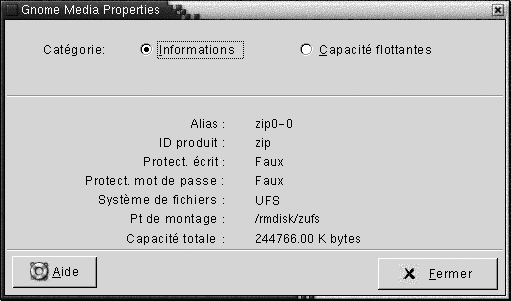 Boîte de dialogue Propriétés du support. Le contexte décrit le graphique.
