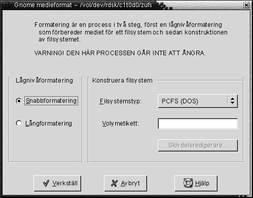 Dialogfönstret Medieformat. Sammanhanget beskriver bilden.