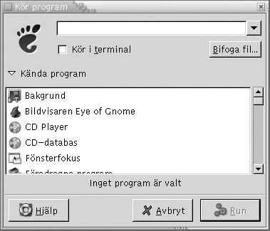 Visar dialogfönstret Kör program. Sammanhanget beskriver bilden.