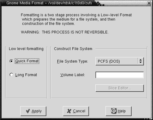 「Media Format」ダイアログを示しています。この内容は図についての説明です。