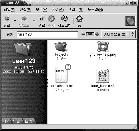 샘플 노틸러스 창. 이 컨텍스트는 그래픽을 설명합니다.