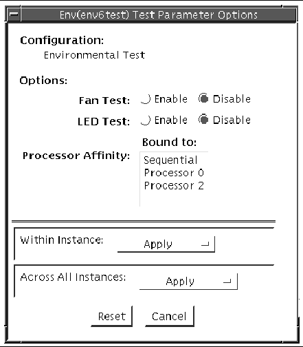 Screenshot of env6test Test Parameter Options dialog box.