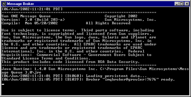 Message Broker command line interface window.
