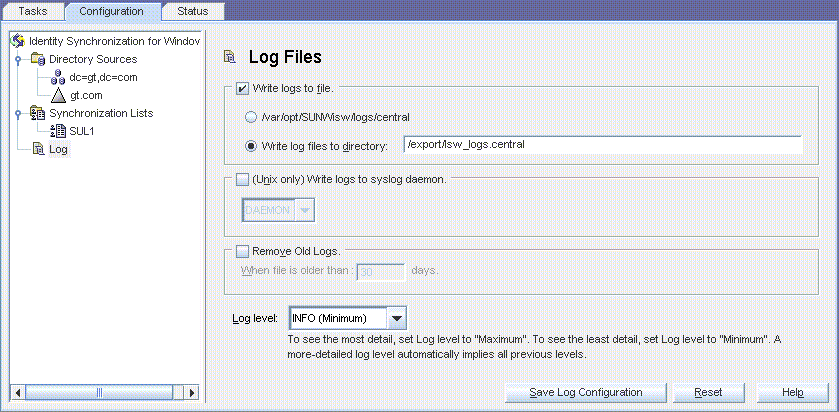 Log Configuration Tab