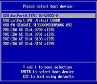 Select Boot Device dialog