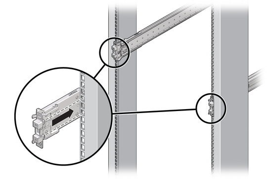 Graphic showing how to install the slide rail assemblies to a rack’s rail.