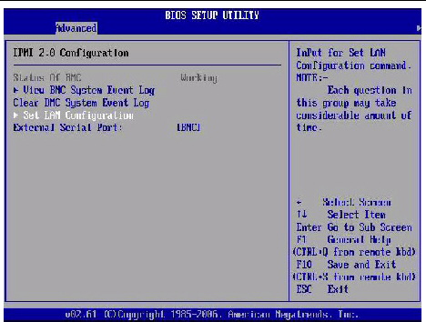 Graphic showing BIOS Setup utility: Advanced - IPMI configuration.