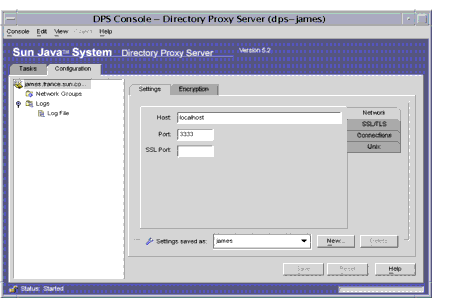 Directory Proxy Server Console Configuration tab.