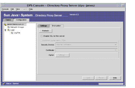 Directory Proxy Server Console Cnfiguration SSL/TLS tab.