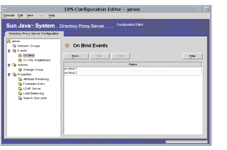 Directory Proxy Server  Configuration Editor Events window.