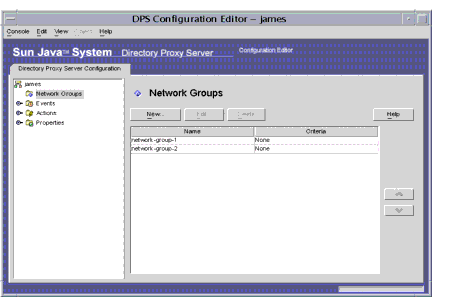 Directory Proxy Server  Configuration Editor Groups window. Deleating Groups.