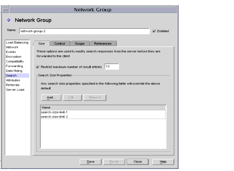 Directory Proxy Server  Configuration Editor Network Groups Search/Size window.