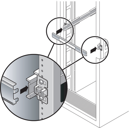 Figure showing the slide rail spacing tool as it fits into slots at the ends of both slide rails