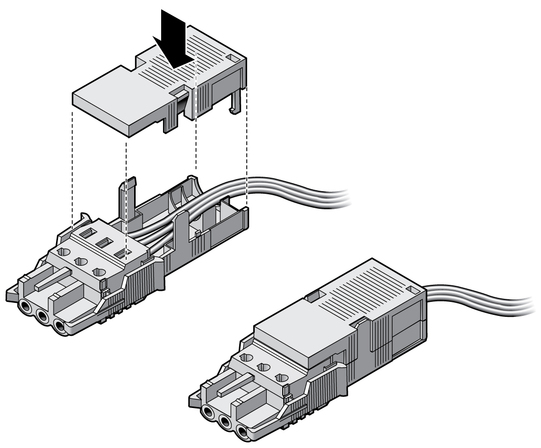 Figure showing how to assemble the strain relief housing.