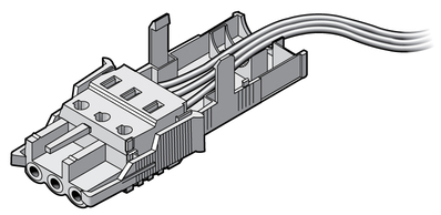 Figure showing how to route the wires out of the bottom portion of the strain relief housing.