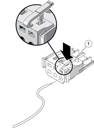 Figure showing how to open the DC input plug cage clamp using the cage clamp operating lever.
