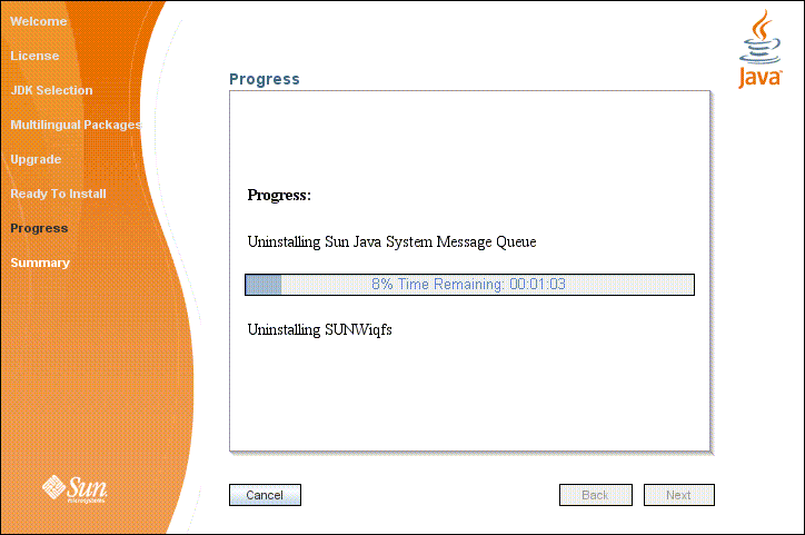 Screen capture showing Message Queue Installer’s
Progress screen. 