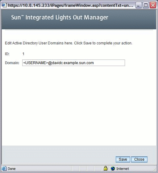 Graphic showing Active Directory User Domains Edit page