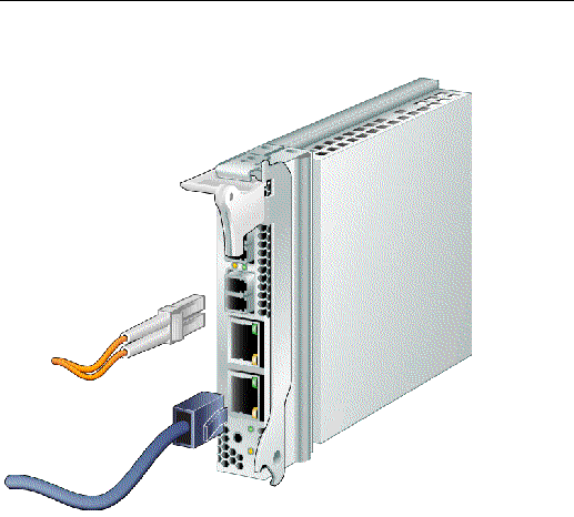 The figure shows an orange FC cable and a blue GbE cable connecting to the HBA.