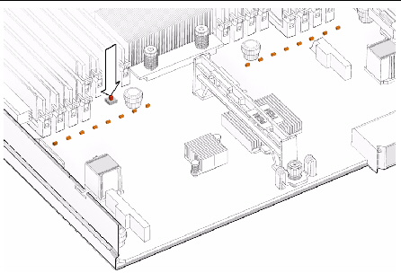 Figure shows the motherboard, the DIMM locate button, and the DIMM locate LEDs.