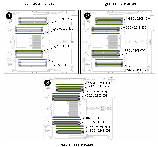 Figure shows the location of the DIMMs, the channel numbers, and connector numbers.