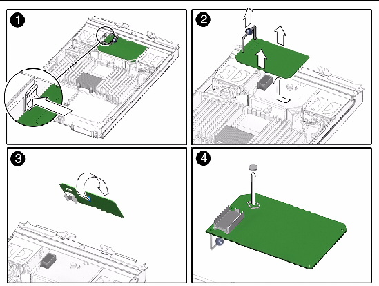 Figure shows the service processor being removed and turned over, and the battery being removed.