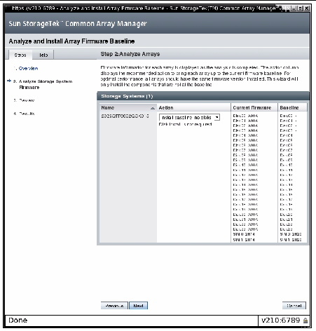 Screen capture comparing the current firmware to the firmware baseline for this release.