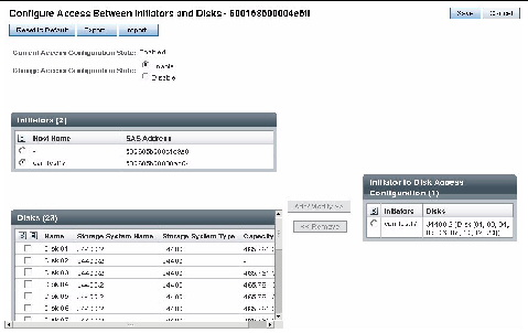 Screen capture of initiator and disk access configuration page.