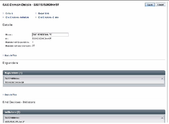 Screen capture of SAS Domain Details page. 