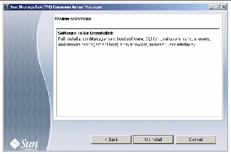 Screen capture showing the Uninstallation window. Click the Uninstall button to begin the uninstall.